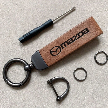 Mazda Leather Keychain — Embossed Logo, Metal Horseshoe Clasp, Premium Finish