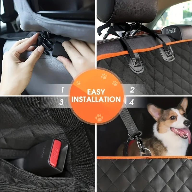 Dog Car Seat Cover & Hammock — Waterproof Oxford, Side Flaps, Seat Belt Access