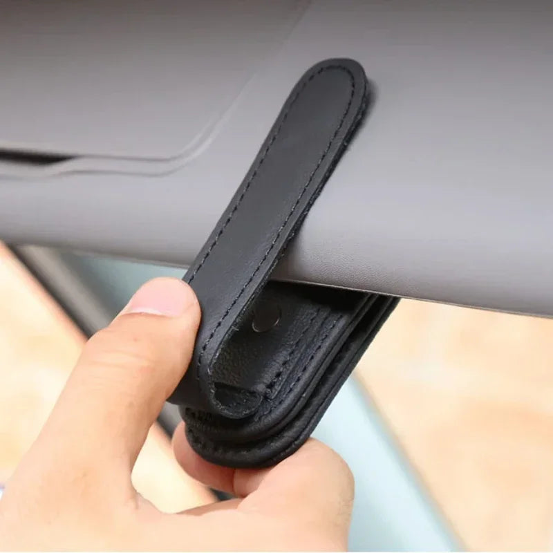 Sun Visor Glasses Holder — Premium Leather Magnetic Clip