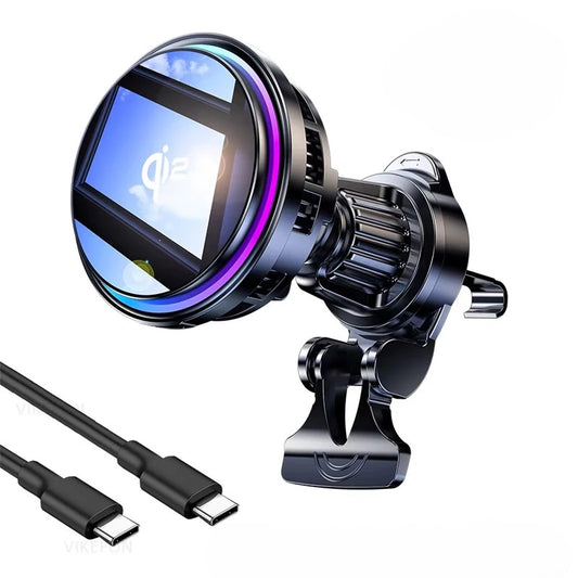 MagSafe Car Charger Mount — Qi2 Wireless with Active Cooling & RGB Lights