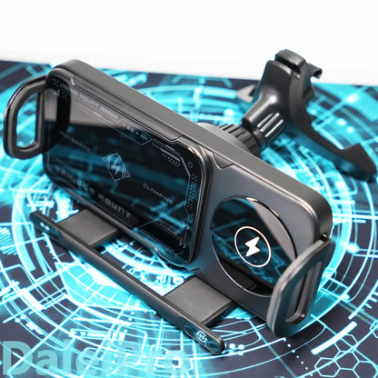 Foldable Phone Car Mount — Wireless Charging with Auto-Clamp & Electric Rotation