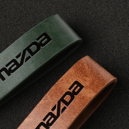 Mazda Leather Keychain — Embossed Logo, Metal Horseshoe Clasp, Premium Finish