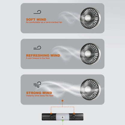 Car Headrest Fan — Dual Head USB Cooling Fan with 3-Speed Control & 360° Rotation