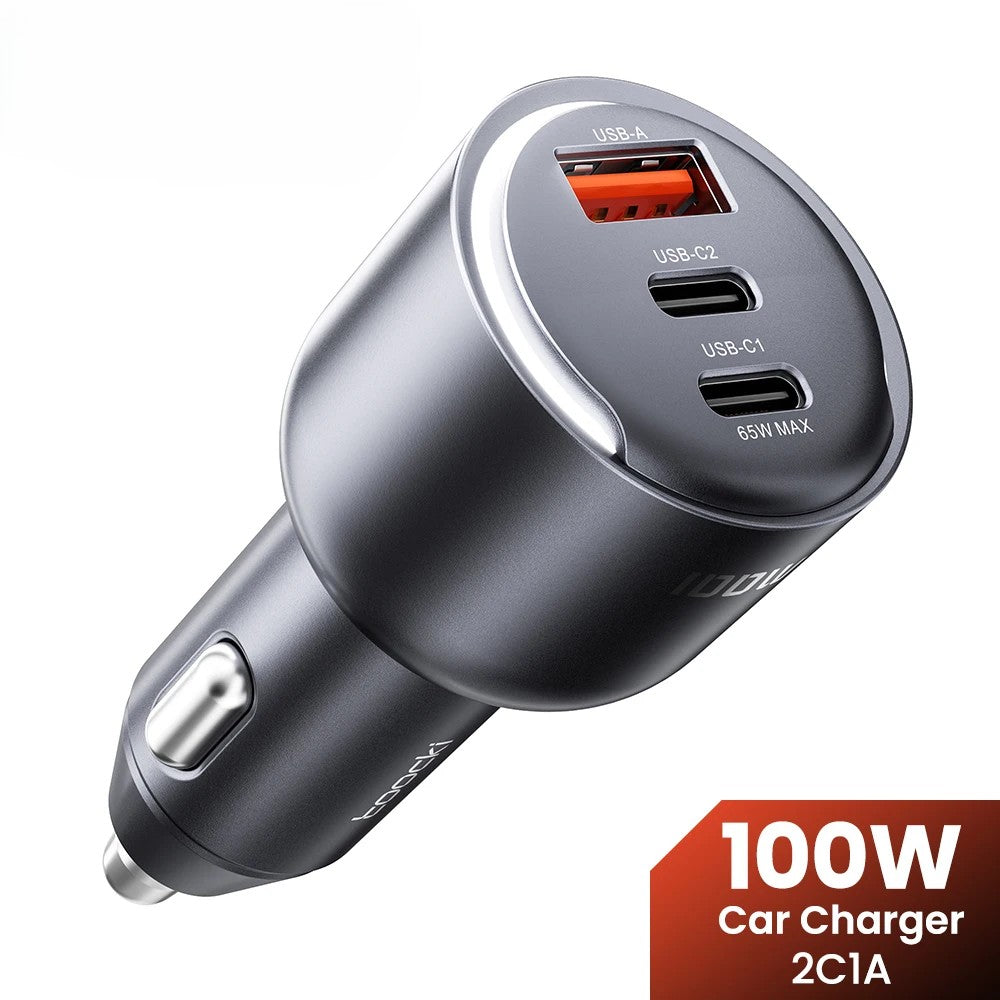 100W Triple Port Car Charger — 65W USB-C PD Fast Charge for iPhone, MacBook & Samsung