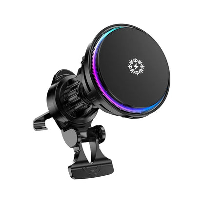 MagSafe Car Charger Mount — Qi2 Wireless with Active Cooling & RGB Lights
