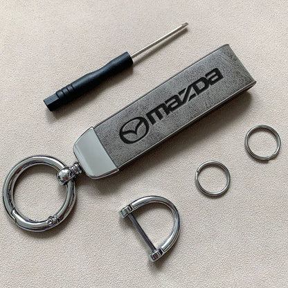 Mazda Leather Keychain — Embossed Logo, Metal Horseshoe Clasp, Premium Finish