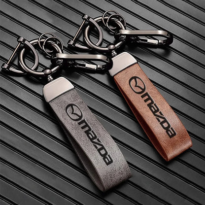 Mazda Leather Keychain — Embossed Logo, Metal Horseshoe Clasp, Premium Finish