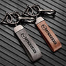 Mazda Leather Keychain — Embossed Logo, Metal Horseshoe Clasp, Premium Finish