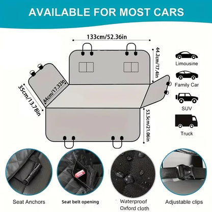 Dog Car Seat Cover & Hammock — Waterproof Oxford, Side Flaps, Seat Belt Access