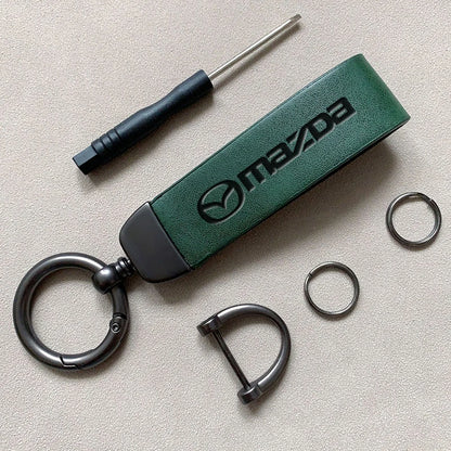 Mazda Leather Keychain — Embossed Logo, Metal Horseshoe Clasp, Premium Finish
